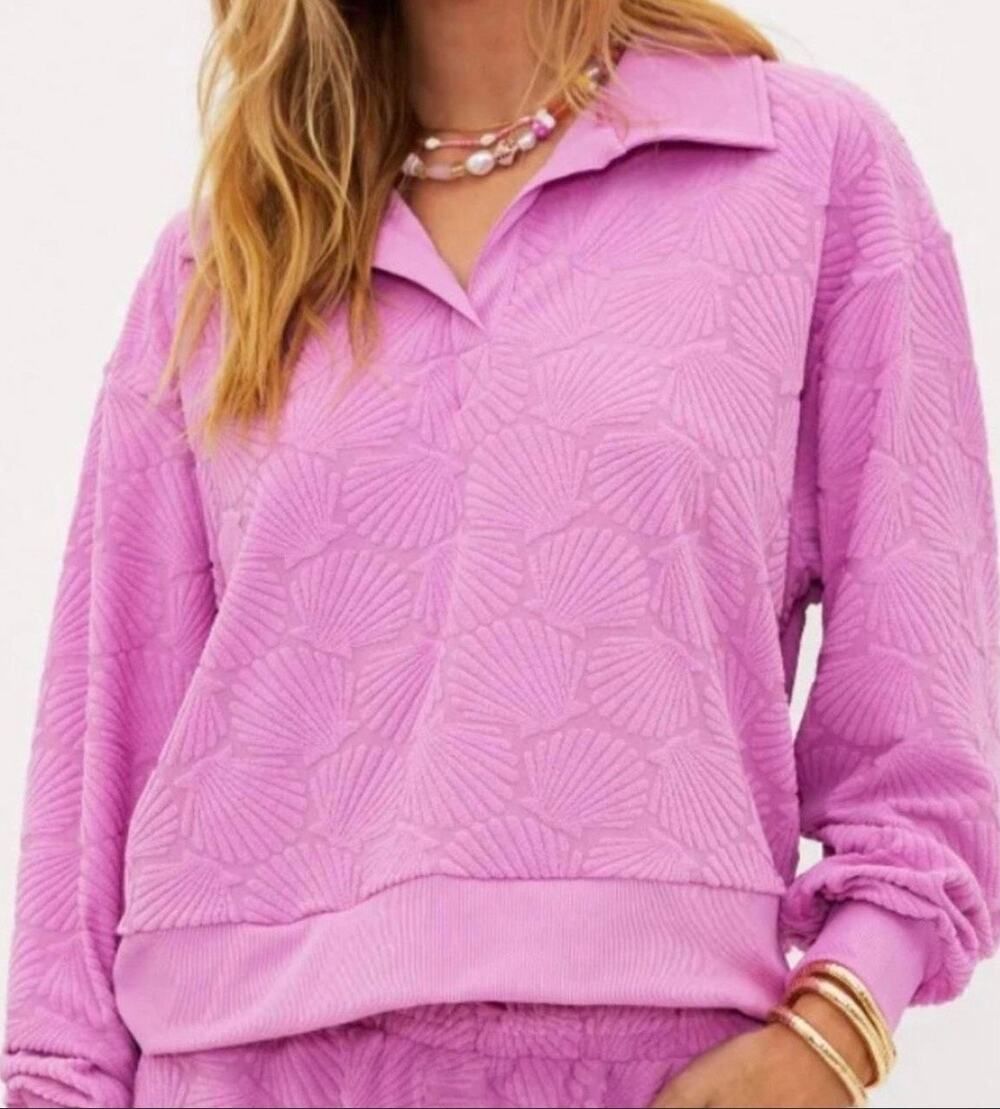 Beach Riot Martina Polo Pullover Sweatshirt in Shell Pink Size Medium